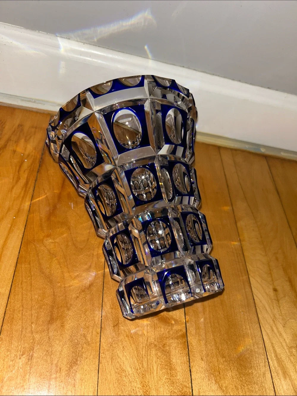 Vintage Deep Cobalt Blue Cut Glass & Crystal Designer Vase 🩵🔹🌀💙 - Home Accents